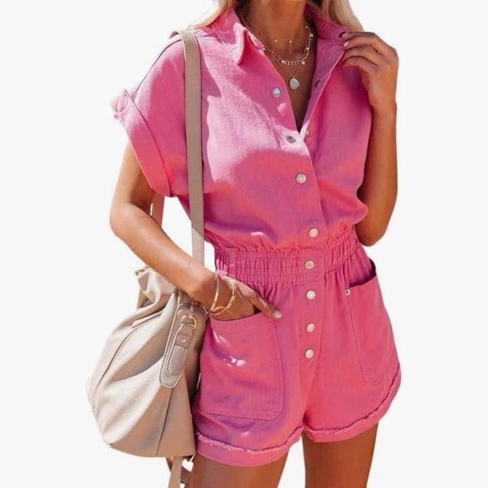 Pink Denim Romper